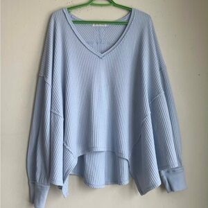 We The Free Light Blue Waffle V-Neck Pullover